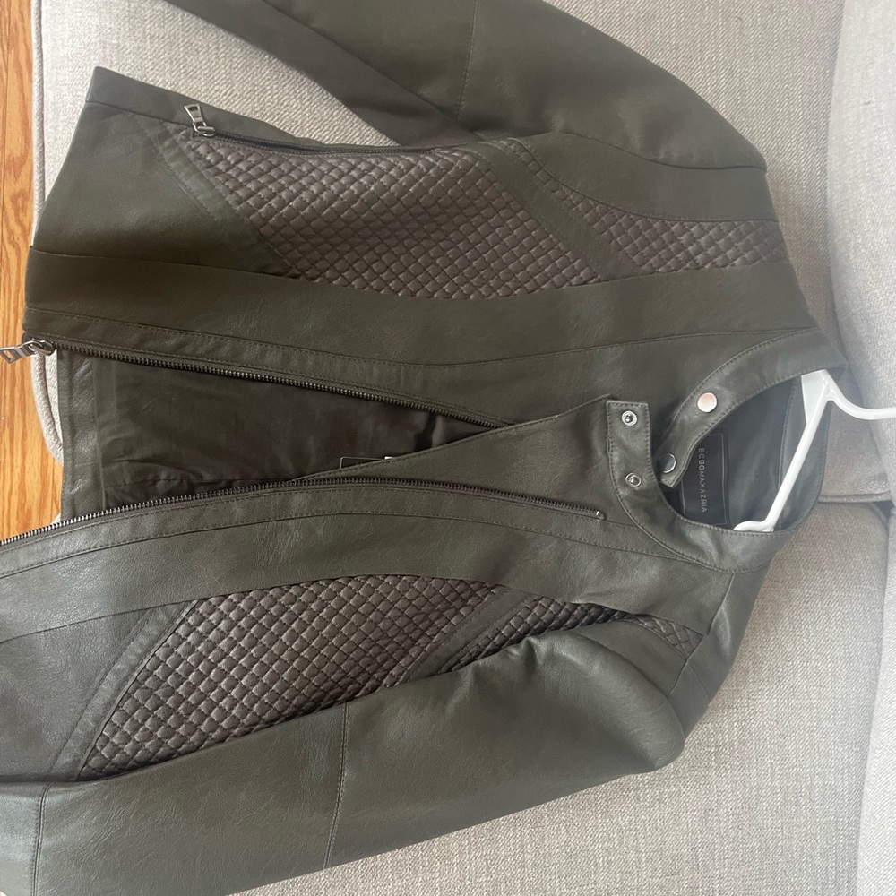 Beautiful leather BCBG jacket in olive green. New with tags.